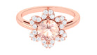 Round Morganite Flower Engagement Ring with Diamond Morganite - ( AAA ) - Quality - Rosec Jewels