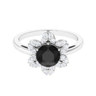 Round Black Onyx Flower Engagement Ring with Diamond Black Onyx - ( AAA ) - Quality - Rosec Jewels