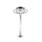 Round Black Onyx Flower Engagement Ring with Diamond Black Onyx - ( AAA ) - Quality - Rosec Jewels