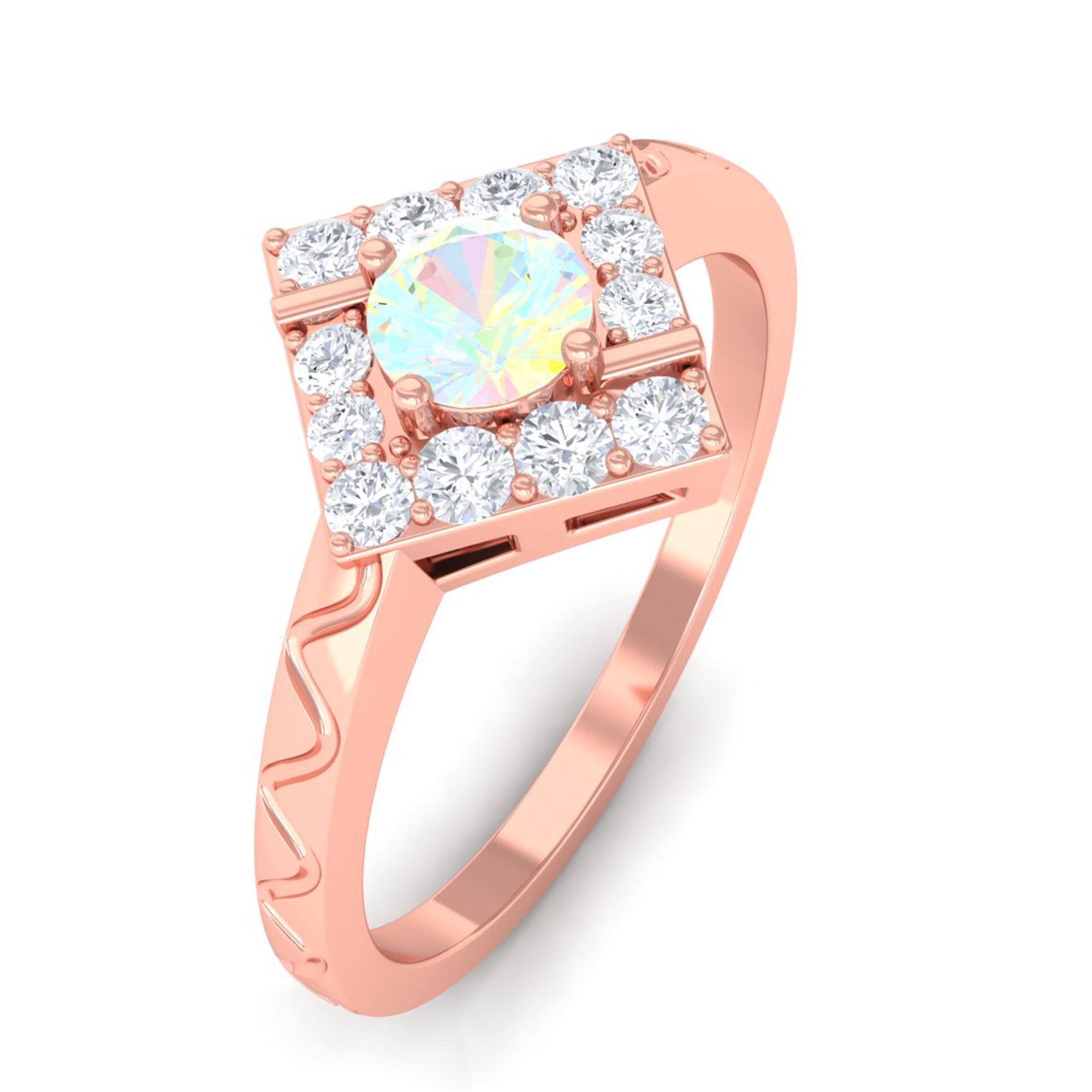 1/2 CT Minimal Ethiopian Opal and Diamond Ring with Textured Details Ethiopian Opal - ( AAA ) - Quality - Rosec Jewels