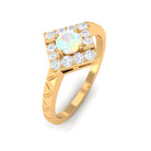 1/2 CT Minimal Ethiopian Opal and Diamond Ring with Textured Details Ethiopian Opal - ( AAA ) - Quality - Rosec Jewels