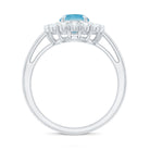 Aquamarine Halo Engagement Ring with Diamond Aquamarine - ( AAA ) - Quality - Rosec Jewels