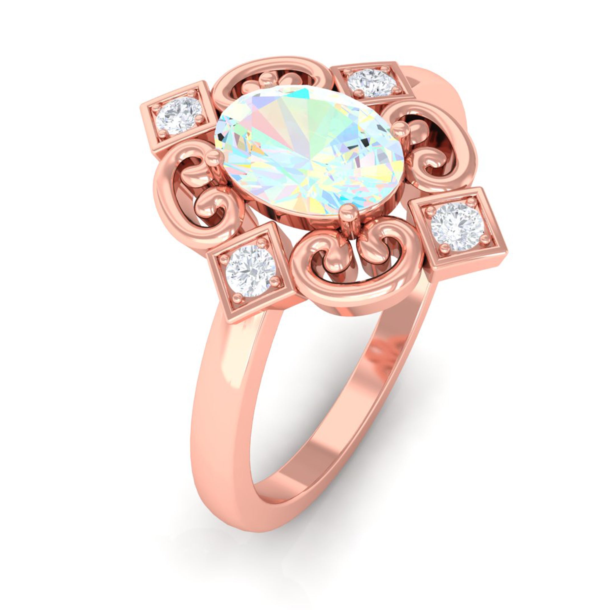 Solitaire Ethiopian Opal Art Deco Engagement Ring with Diamond Ethiopian Opal - ( AAA ) - Quality - Rosec Jewels