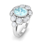 Oval Sky Blue Topaz Statement Engagement Ring with Moissanite Halo Sky Blue Topaz - ( AAA ) - Quality - Rosec Jewels