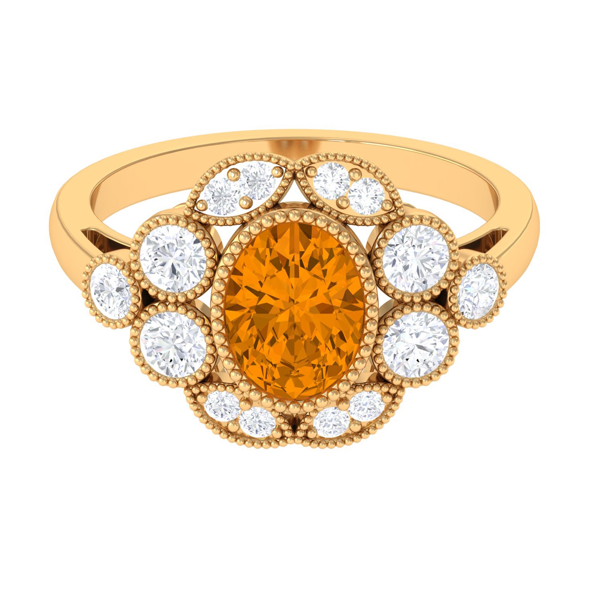 2 CT Oval Citrine Statement Engagement Ring with Moissanite Halo Citrine - ( AAA ) - Quality - Rosec Jewels