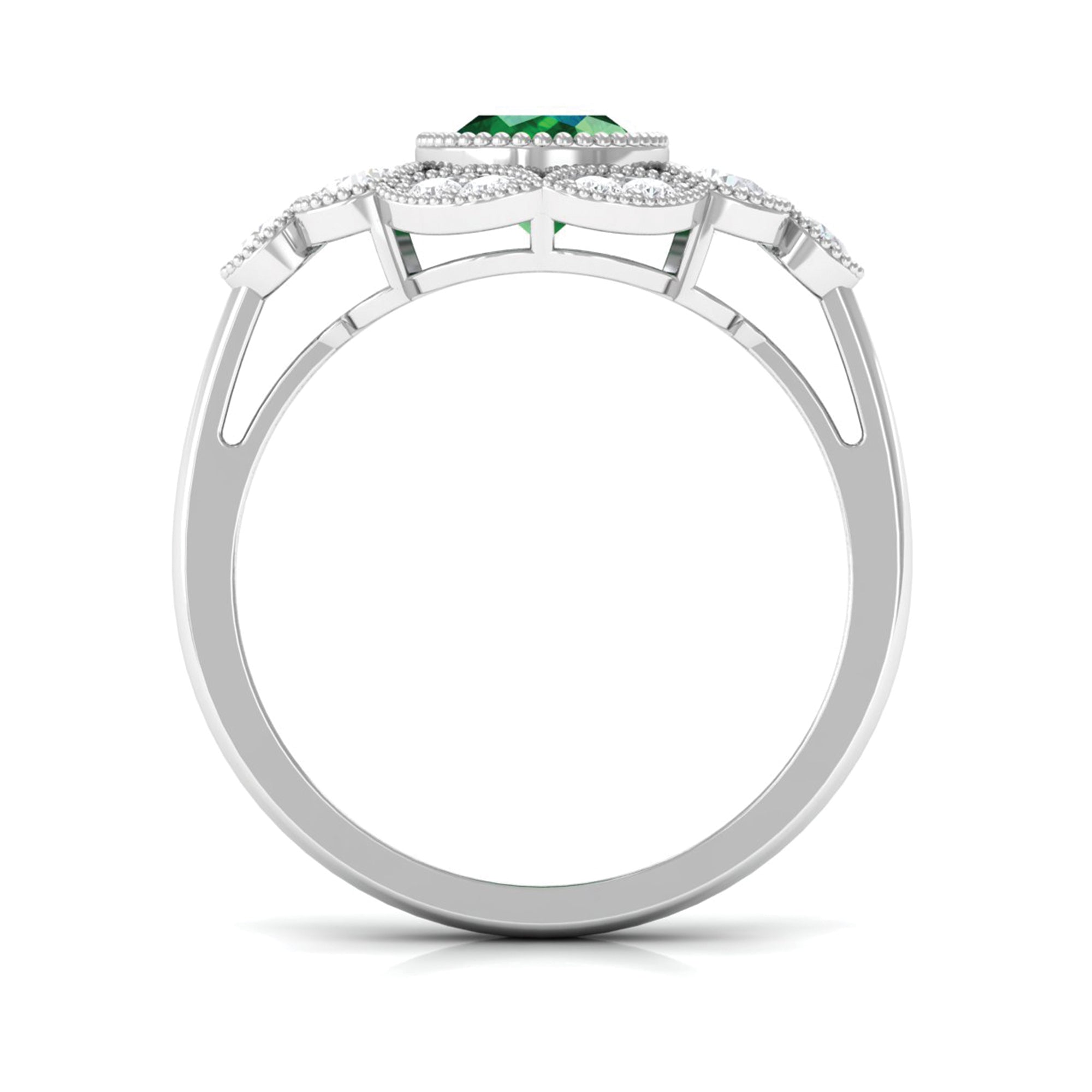 Oval Created Emerald Statement Engagement Ring with Moissanite Halo Lab Created Emerald - ( AAAA ) - Quality - Rosec Jewels