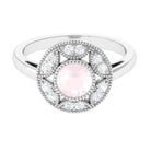 1.25 CT Round Rose Quartz and Diamond Vintage Engagement Ring Rose Quartz - ( AAA ) - Quality - Rosec Jewels