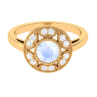 3/4 CT Round Moonstone and Diamond Vintage Engagement Ring Moonstone - ( AAA ) - Quality - Rosec Jewels