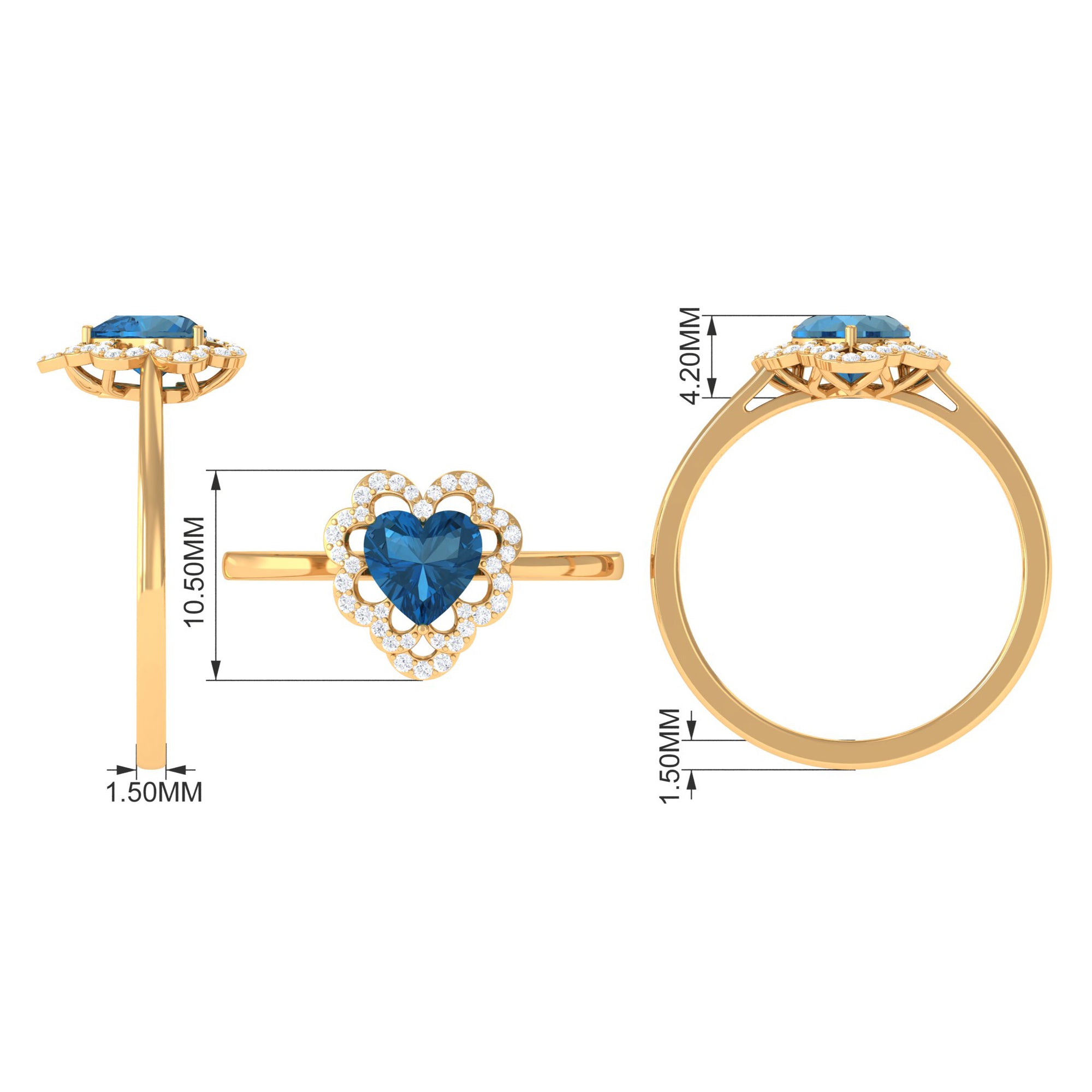 1.25 CT Heart London Blue Topaz Designer Engagement Ring with Diamond London Blue Topaz - ( AAA ) - Quality - Rosec Jewels