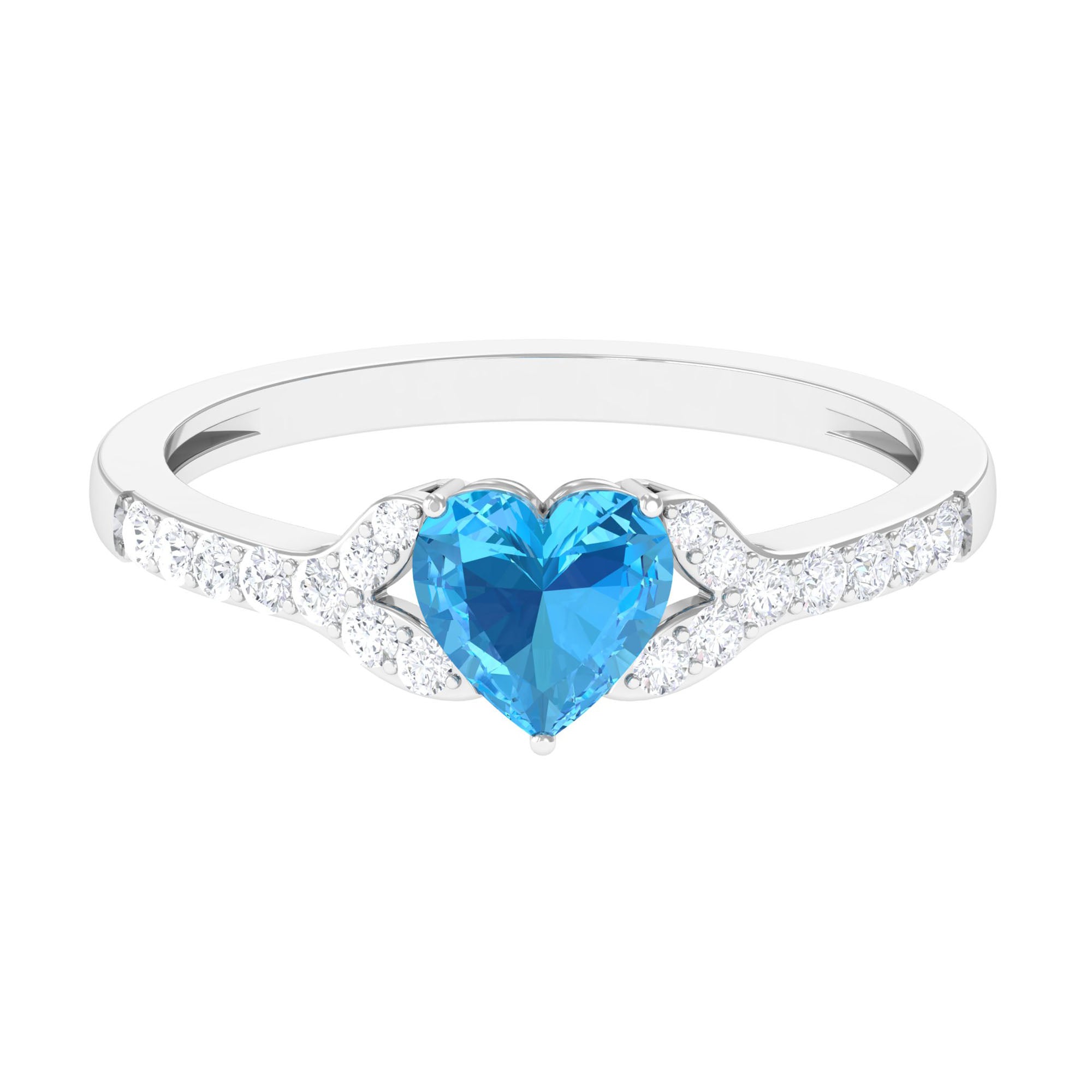 Heart Shape Swiss Blue Topaz Minimal Engagement Ring with Diamond Swiss Blue Topaz - ( AAA ) - Quality - Rosec Jewels