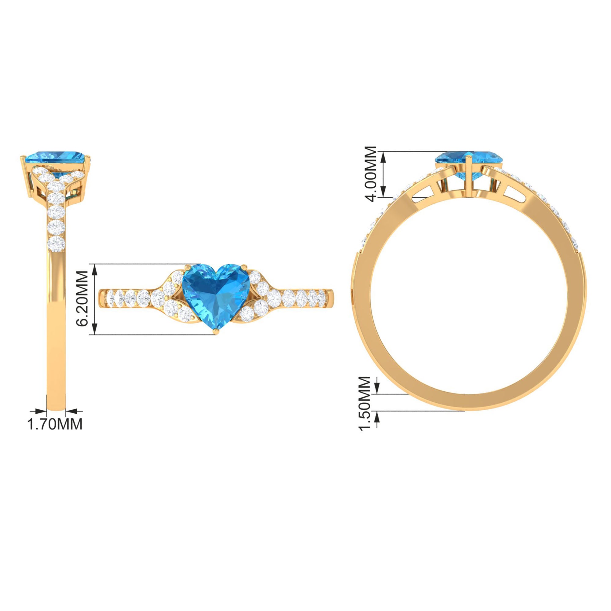 Heart Shape Swiss Blue Topaz Minimal Engagement Ring with Diamond Swiss Blue Topaz - ( AAA ) - Quality - Rosec Jewels