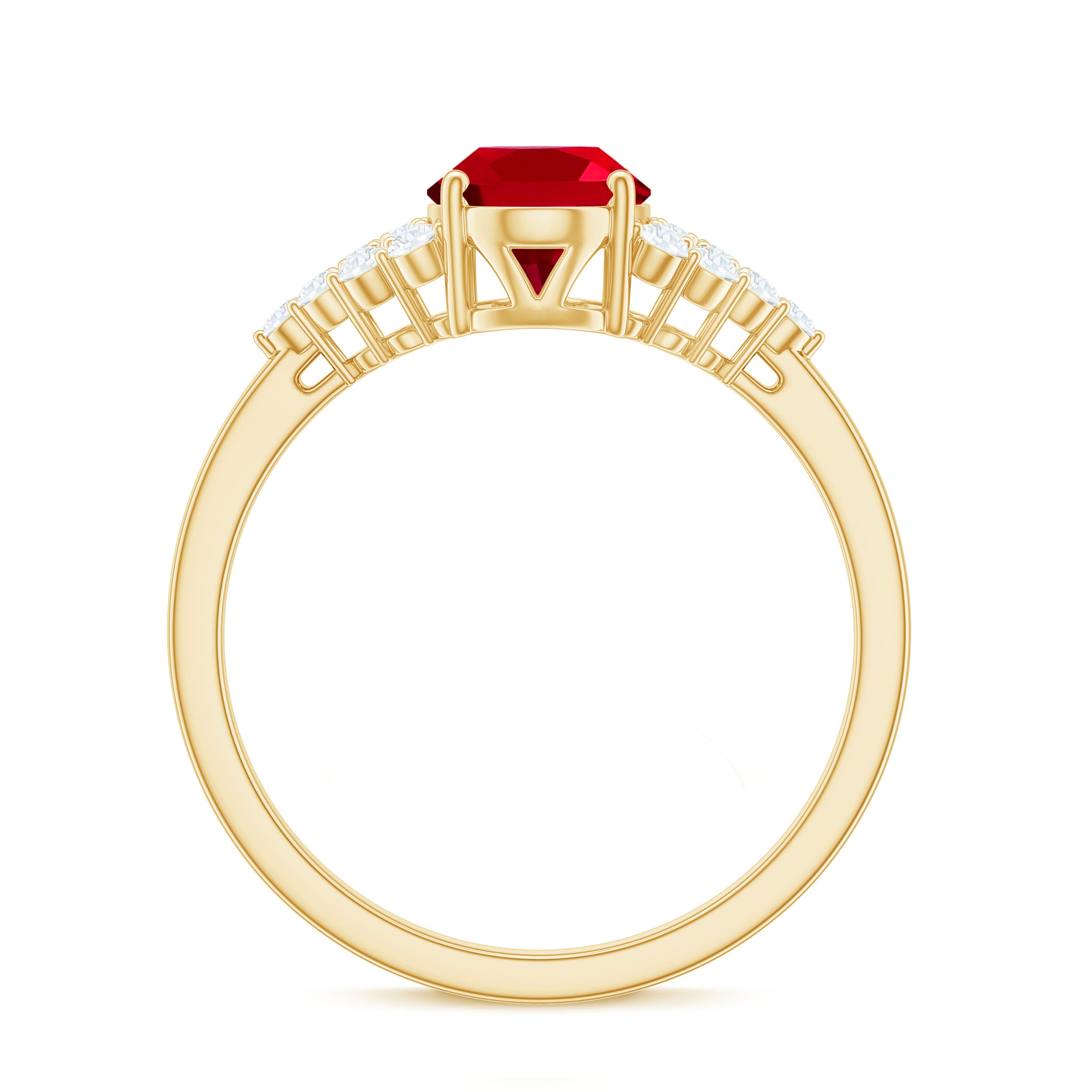 2 CT Oval Lab-Created Ruby Solitaire Ring with Diamond Accent Lab Created Ruby - ( AAAA ) - Quality - Rosec Jewels