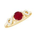 Criss Cross Promise Ring with Ruby and Diamond Ruby - ( AAA ) - Quality - Rosec Jewels