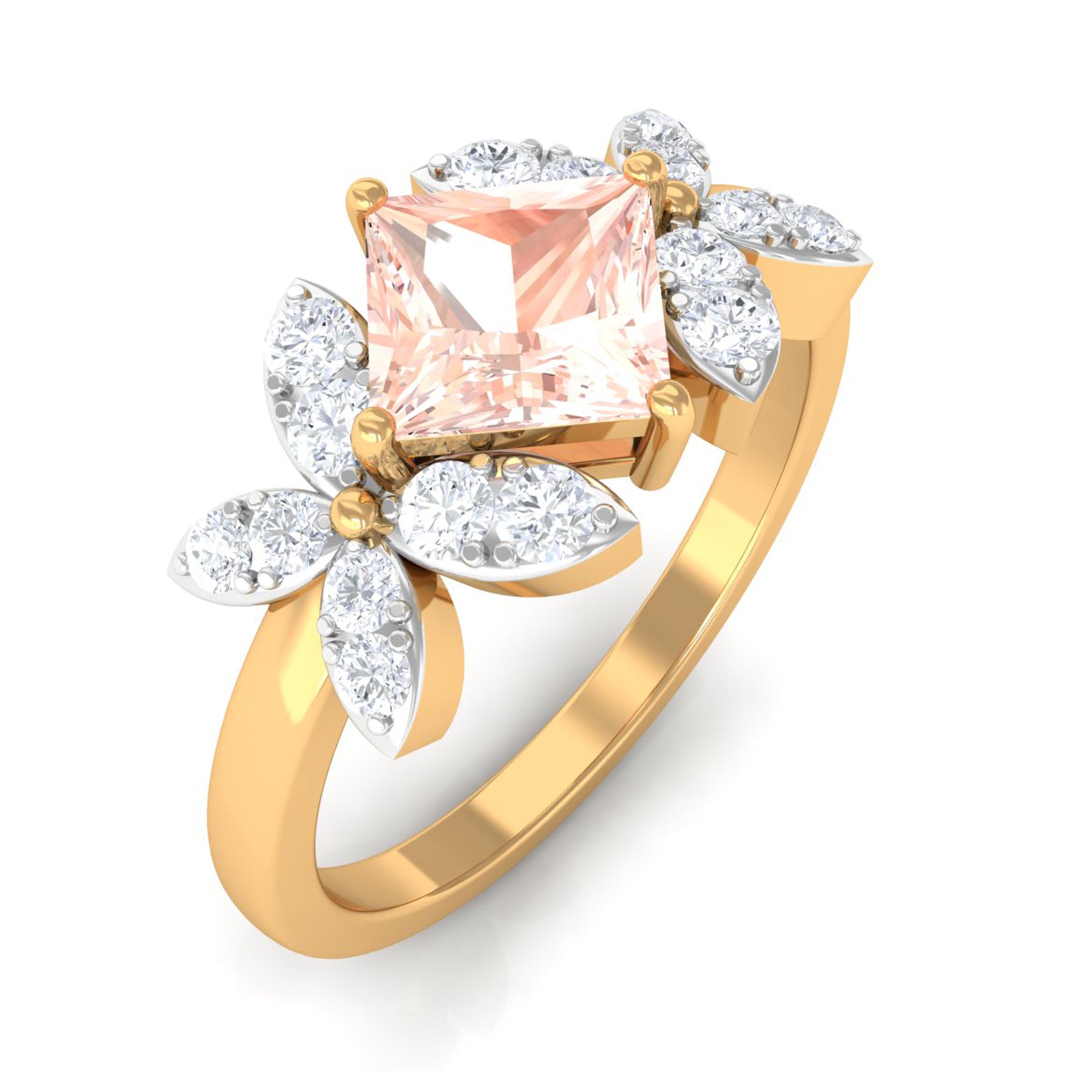 1.25 CT Princess Cut Morganite Floral Engagement Ring with Diamond Morganite - ( AAA ) - Quality - Rosec Jewels