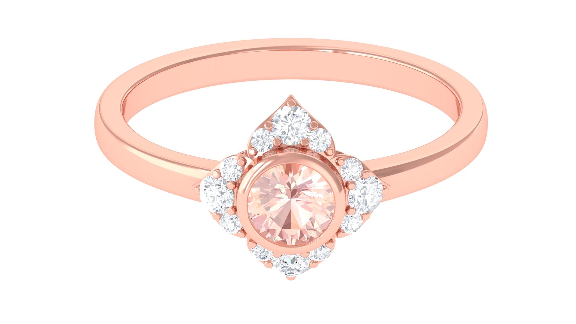 Vintage Morganite Flower Engagement Ring with Diamond Morganite - ( AAA ) - Quality - Rosec Jewels