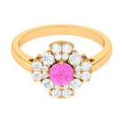 Real Pink Sapphire Flower Engagement Ring with Diamond Pink Sapphire - ( AAA ) - Quality - Rosec Jewels