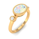 Bezel Set Oval Ethiopian Opal Solitaire East West Ring with Diamond Ethiopian Opal - ( AAA ) - Quality - Rosec Jewels