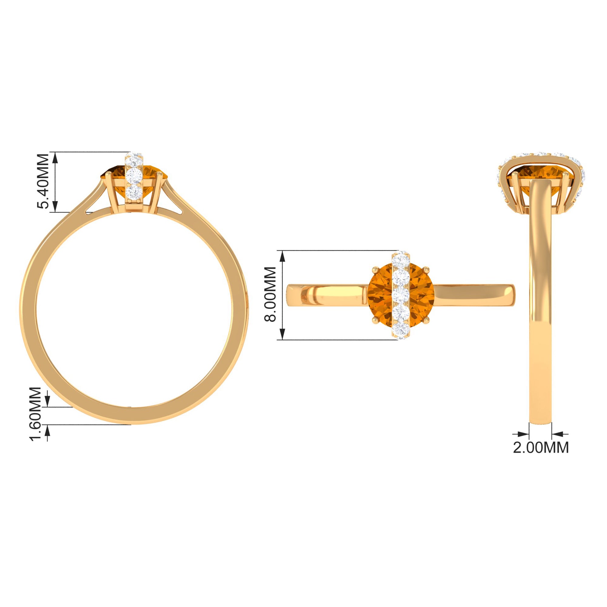 0.75 CT Designer Round Shape Citrine Ring with Diamond Stones Citrine - ( AAA ) - Quality - Rosec Jewels