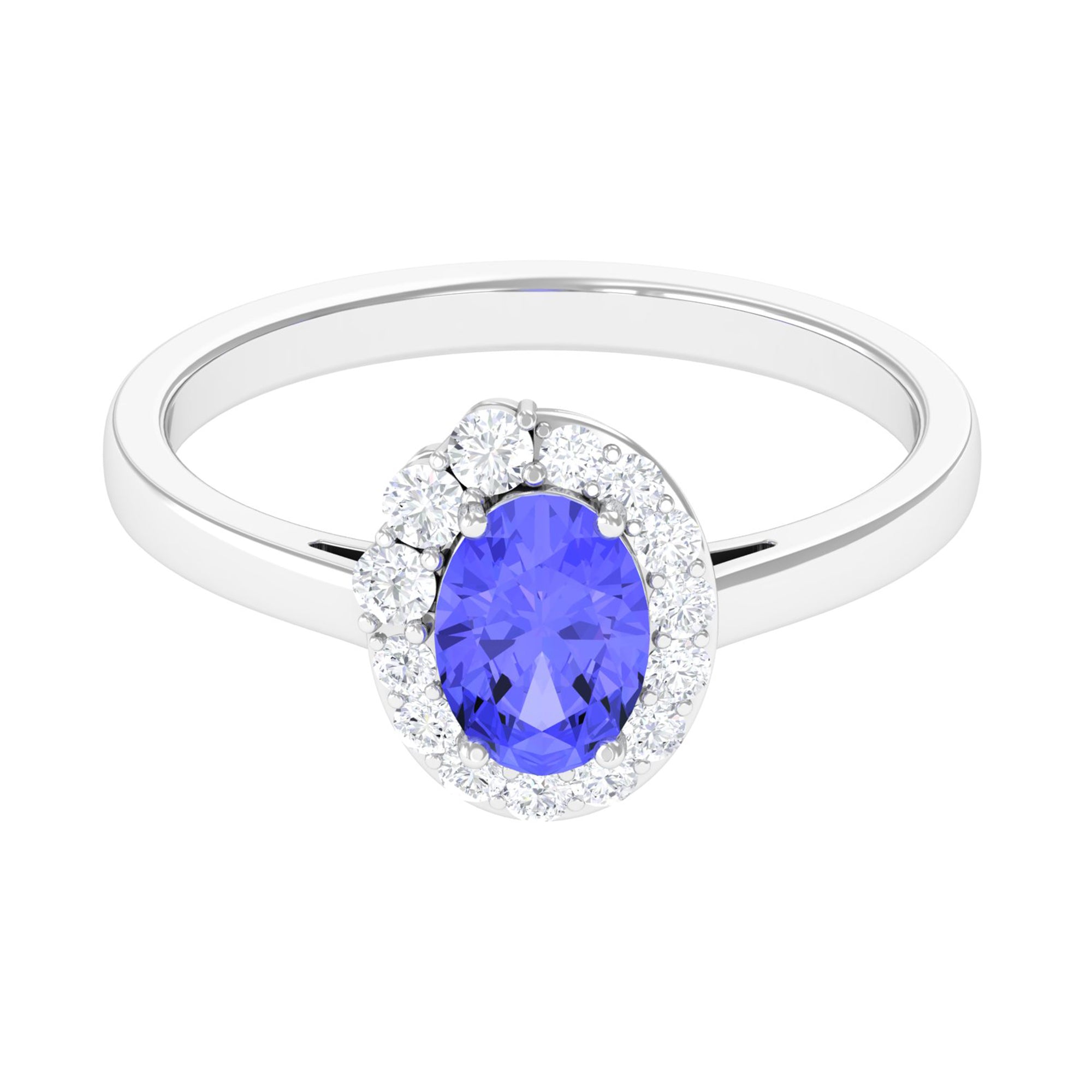 Oval Shape Tanzanite Classic Halo Engagement Ring Tanzanite - ( AAA ) - Quality - Rosec Jewels