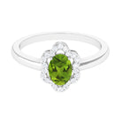 Oval Peridot Cocktail Flower Ring with Diamond Peridot - ( AAA ) - Quality - Rosec Jewels