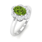 Oval Peridot Cocktail Flower Ring with Diamond Peridot - ( AAA ) - Quality - Rosec Jewels