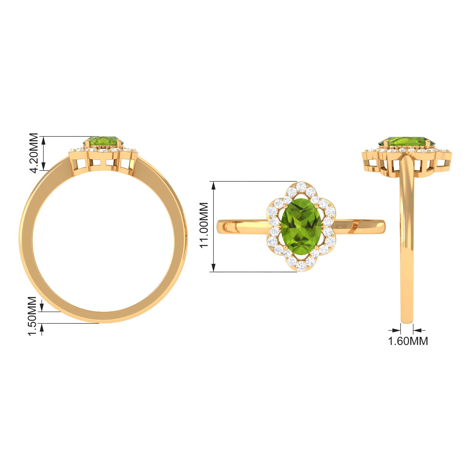 Oval Peridot Cocktail Flower Ring with Diamond Peridot - ( AAA ) - Quality - Rosec Jewels