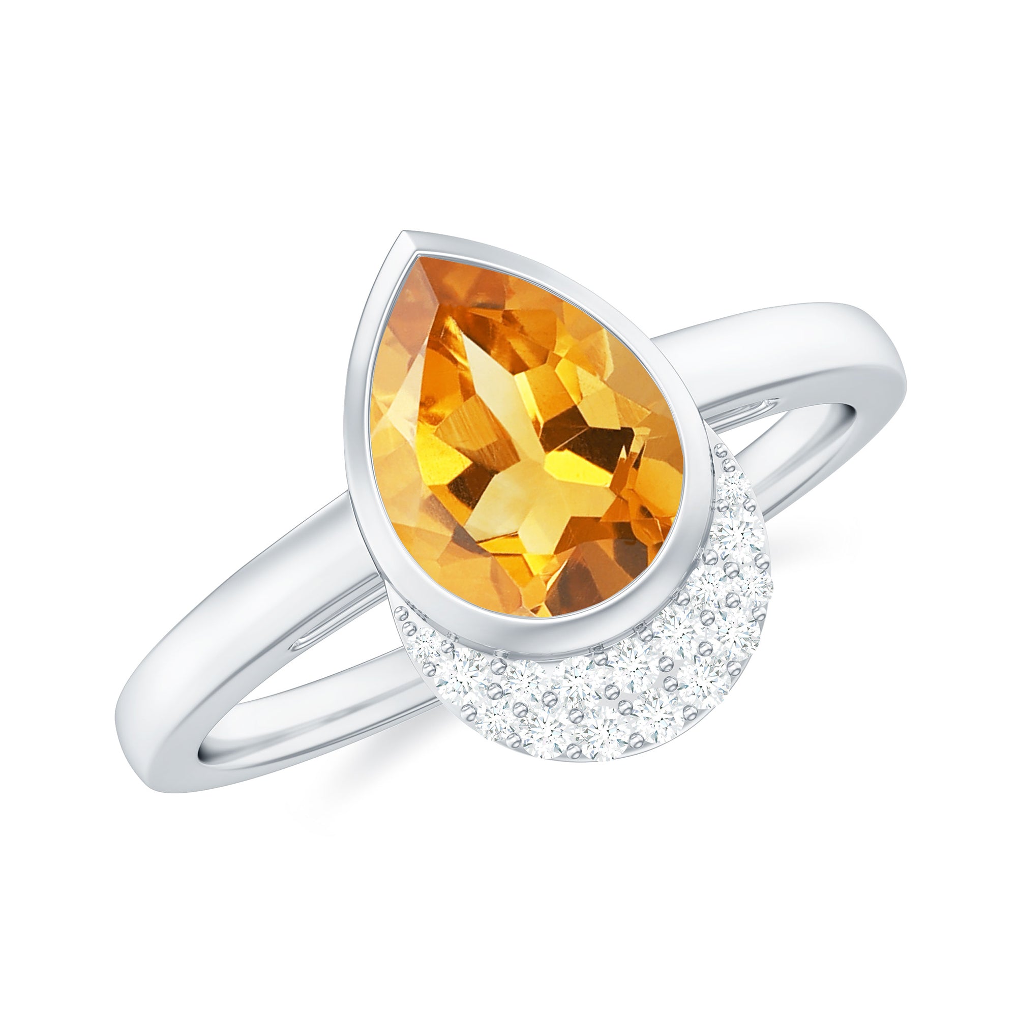 Bezel Set Citrine Teardrop Cocktail Engagement Ring with Diamond Accent Citrine - ( AAA ) - Quality - Rosec Jewels