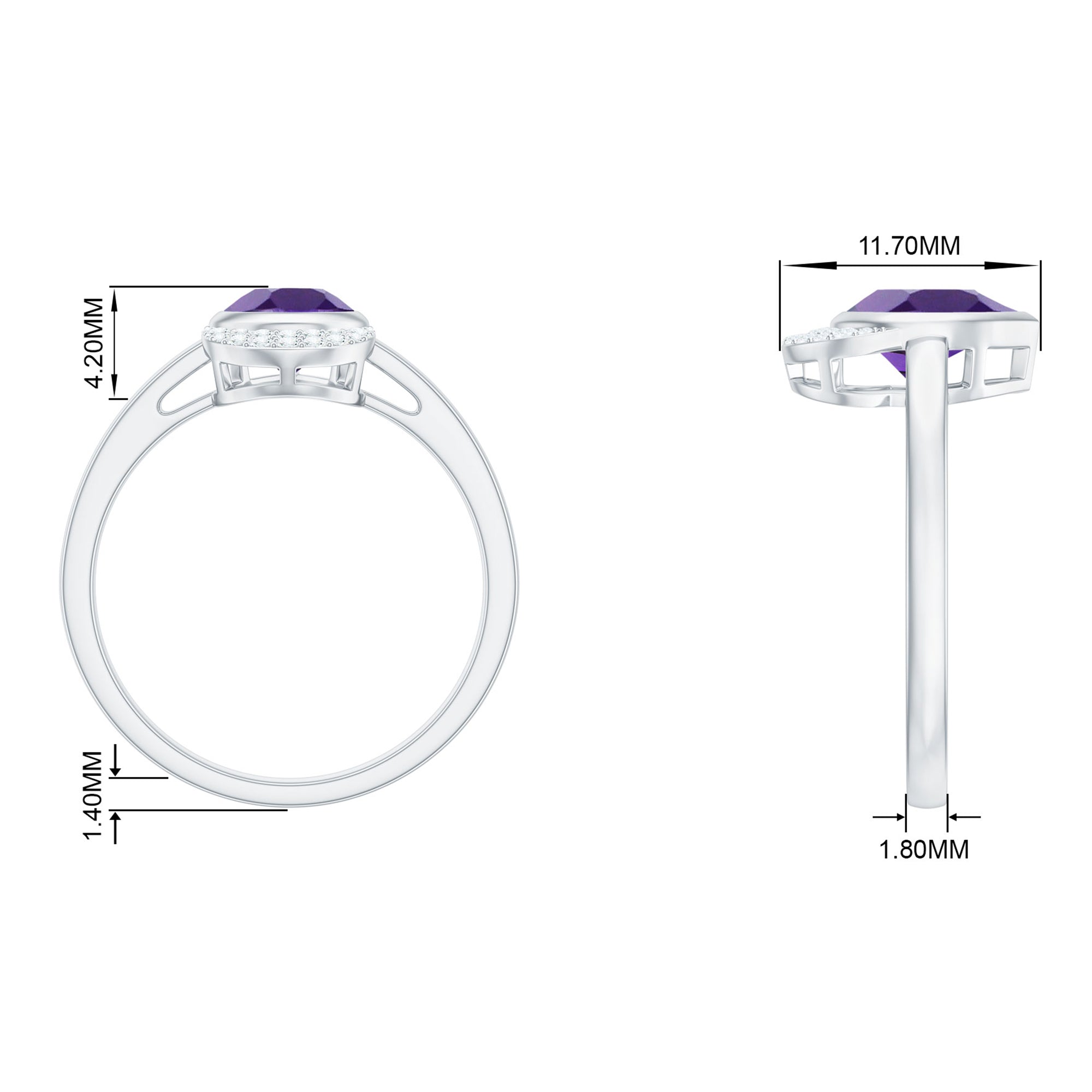 Bezel Set Amethyst Teardrop Cocktail Ring with Diamond Accent Amethyst - ( AAA ) - Quality - Rosec Jewels