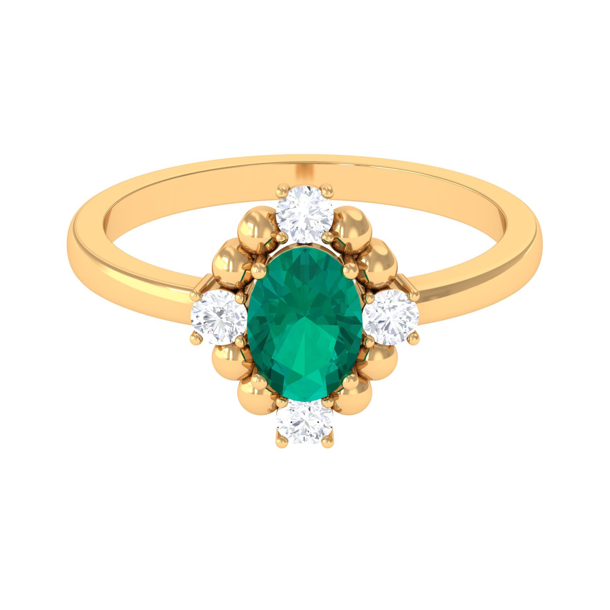 1 CT Oval shape Emerald Cocktail Ring with Diamond Emerald - ( AAA ) - Quality - Rosec Jewels