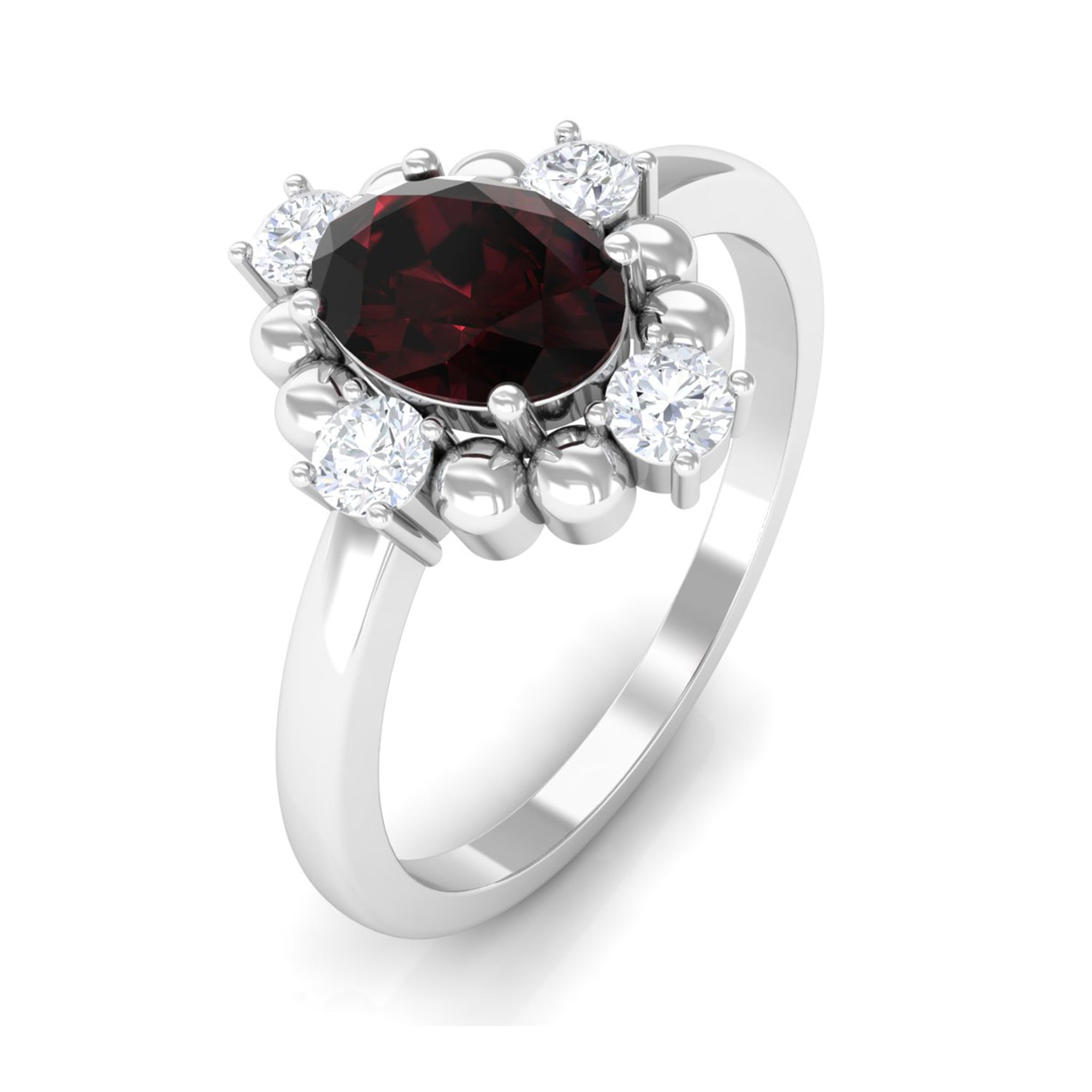 Garnet and Diamond Cocktail Ring with Beaded Garnet - ( AAA ) - Quality - Rosec Jewels