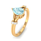 Pear Shape Aquamarine and Diamond Solitaire Ring in Split Shank Aquamarine - ( AAA ) - Quality - Rosec Jewels