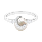 Elegant Freshwater Pearl Solitaire Ring with Diamond Trio Freshwater Pearl - ( AAA ) - Quality - Rosec Jewels