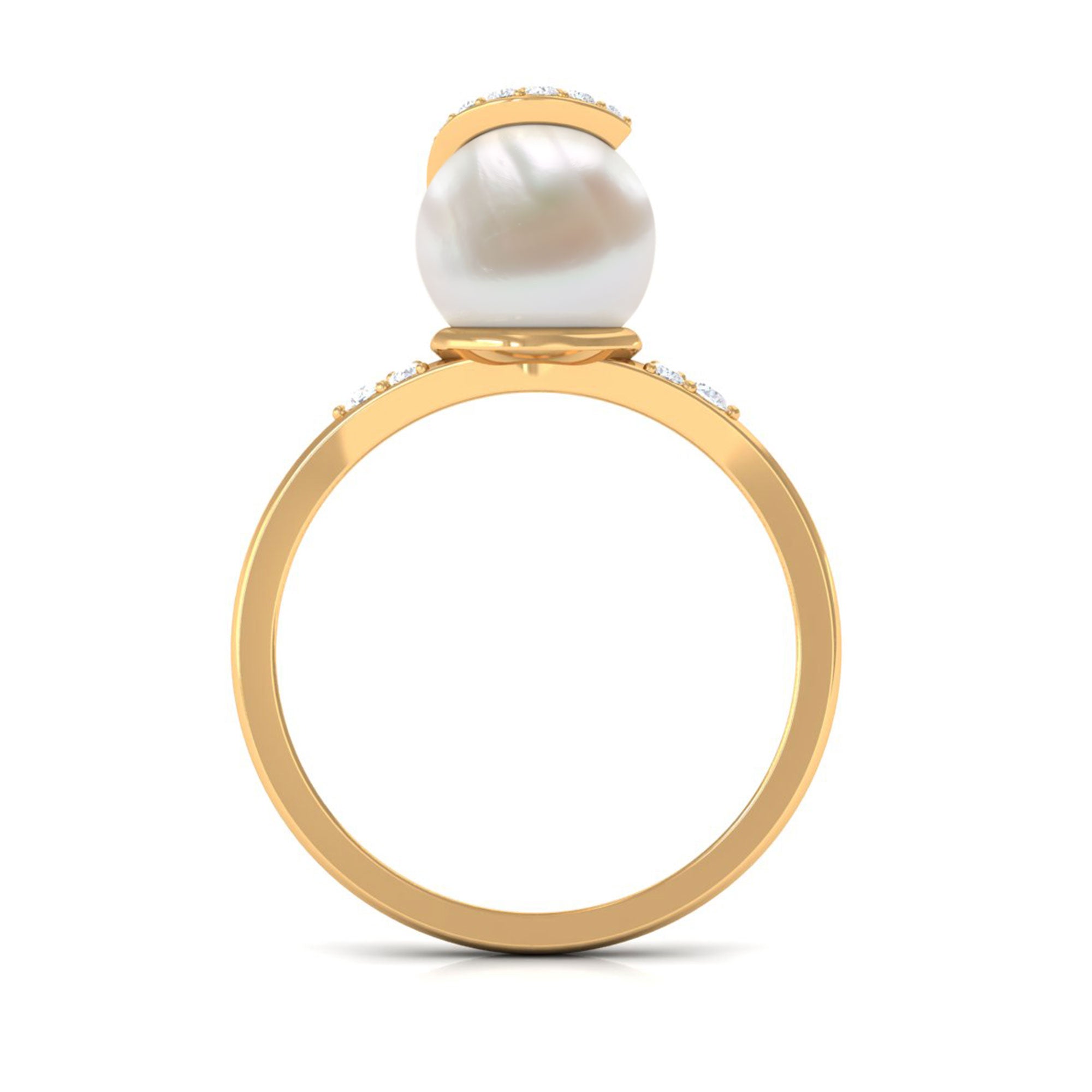 Elegant Freshwater Pearl Solitaire Ring with Diamond Trio Freshwater Pearl - ( AAA ) - Quality - Rosec Jewels