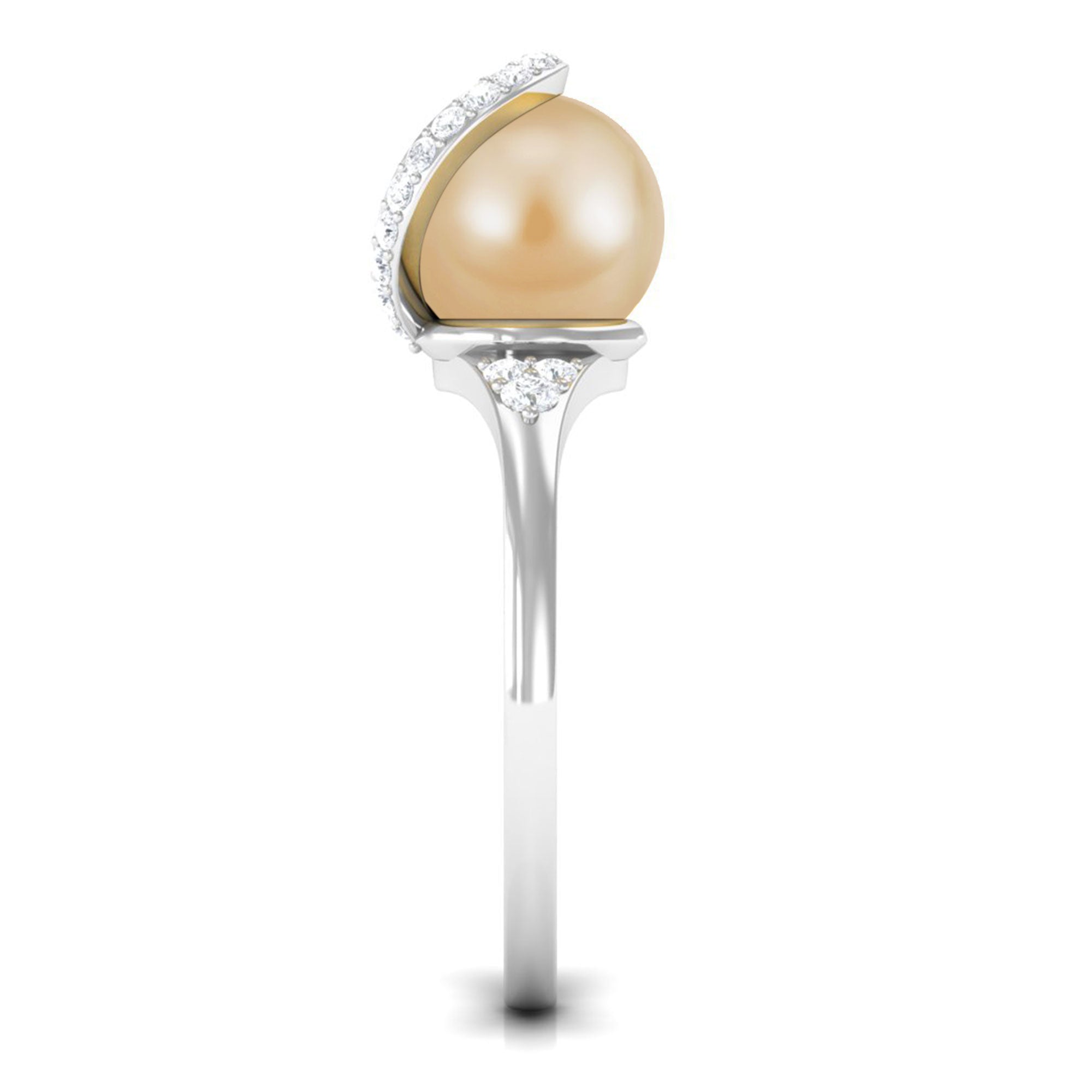 Designer South Sea Pearl Solitaire Engagement Ring with Diamond South Sea Pearl - ( AAA ) - Quality - Rosec Jewels