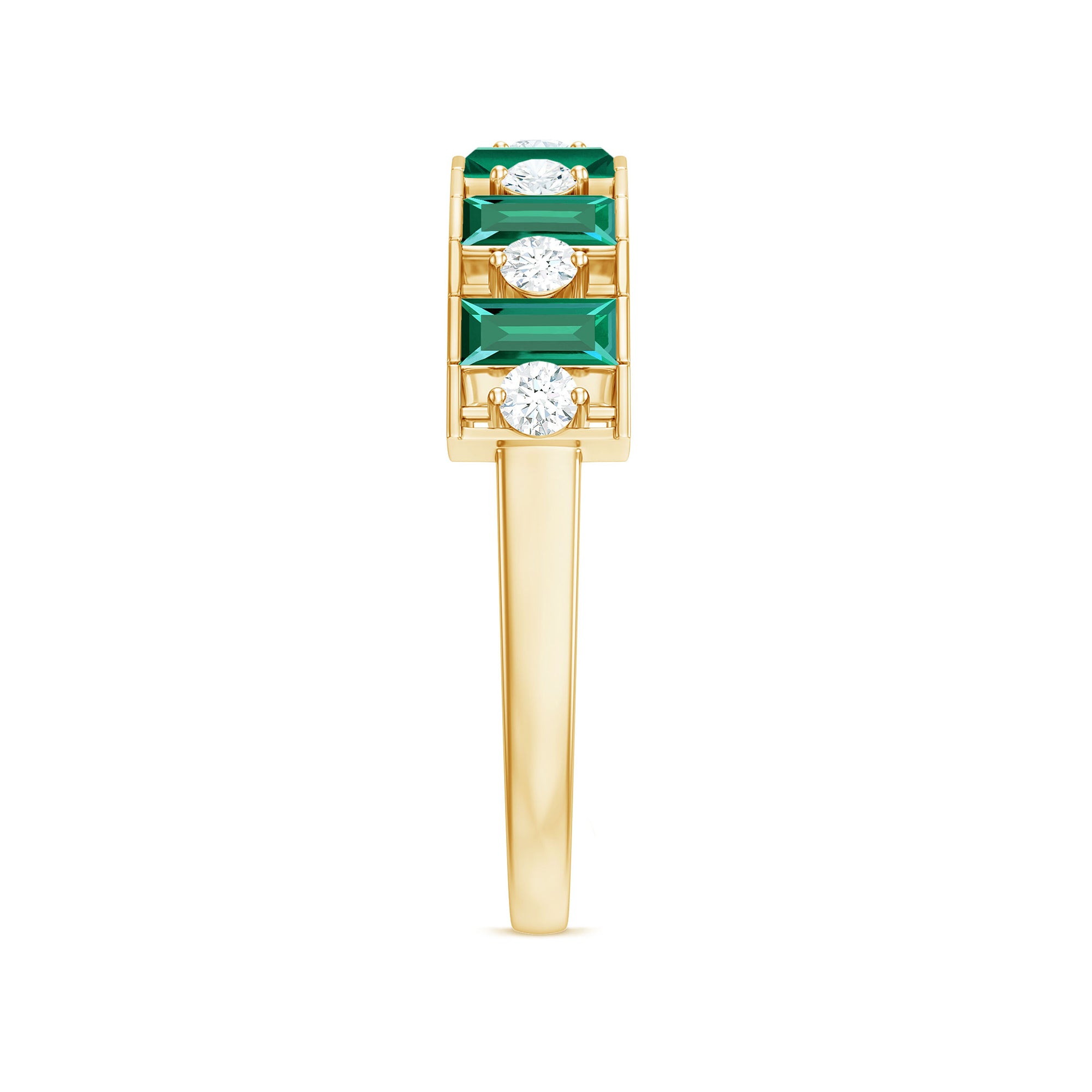 Baguette Cut Created Emerald Classic Half Eternity Ring with Diamond Lab Created Emerald - ( AAAA ) - Quality - Rosec Jewels