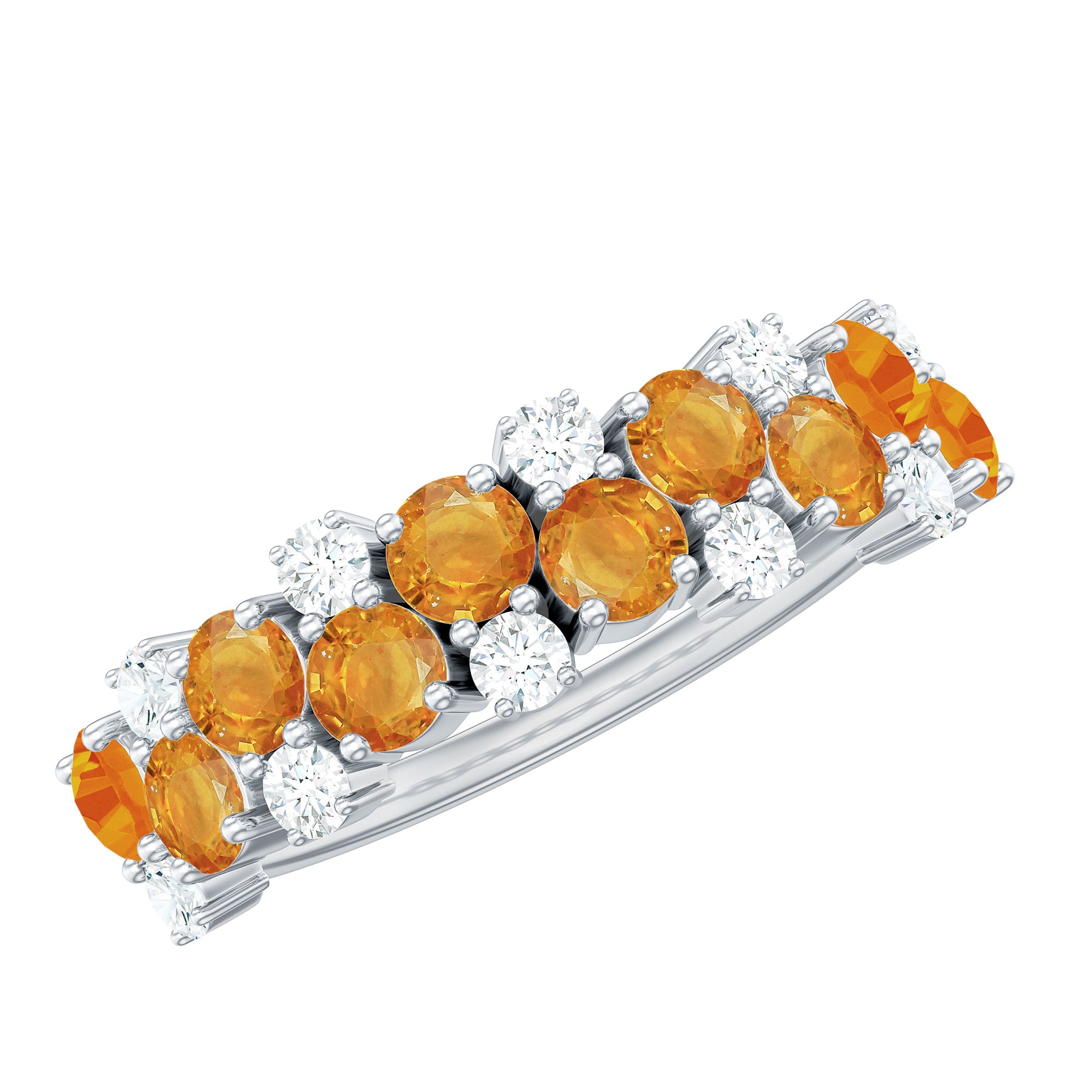 Orange Sapphire and Diamond Cluster Half Eternity Ring Orange Sapphire - ( AAA ) - Quality - Rosec Jewels