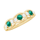 1 CT Round Shape Certified Created Emerald and Diamond Anniversary Ring Lab Created Emerald - ( AAAA ) - Quality - Rosec Jewels