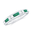 Minimal Created Emerald and Diamond Half Eternity Band Ring Lab Created Emerald - ( AAAA ) - Quality - Rosec Jewels