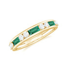 Minimal Created Emerald and Diamond Half Eternity Band Ring Lab Created Emerald - ( AAAA ) - Quality - Rosec Jewels