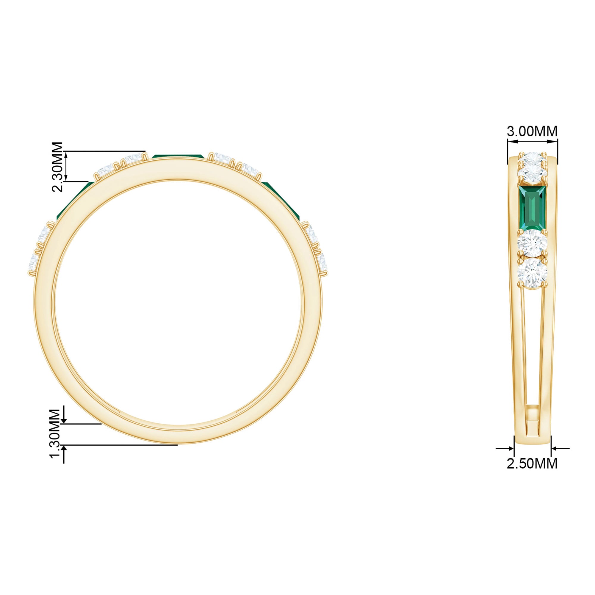 Minimal Created Emerald and Diamond Half Eternity Band Ring Lab Created Emerald - ( AAAA ) - Quality - Rosec Jewels