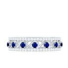 Designer Blue Sapphire and Diamond Half Eternity Band Ring Blue Sapphire - ( AAA ) - Quality - Rosec Jewels