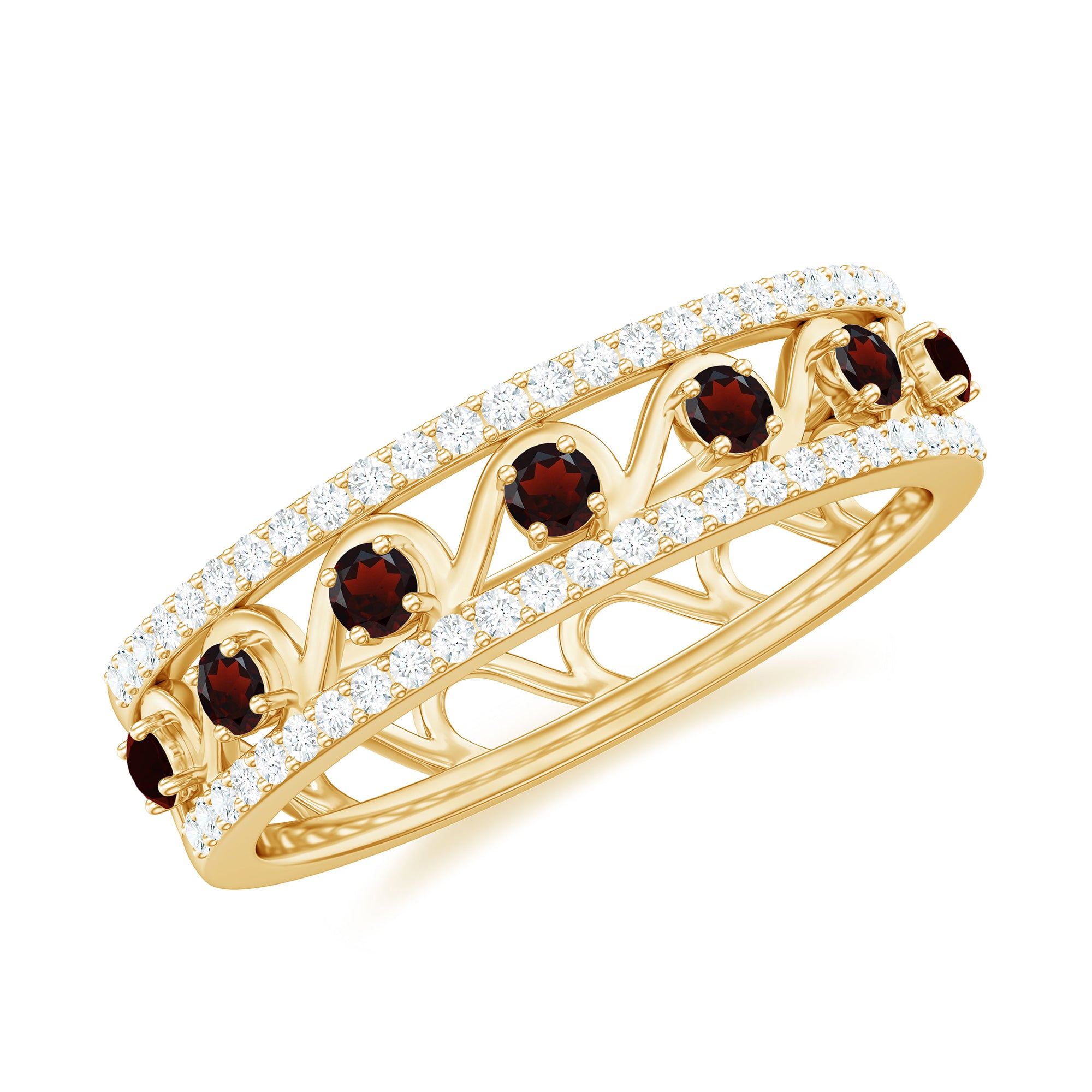 0.5 CT Designer Garnet and Diamond Half Eternity Band Ring Garnet - ( AAA ) - Quality - Rosec Jewels