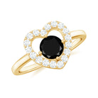 Minimal Heart Ring with Black Onyx and Diamond Black Onyx - ( AAA ) - Quality - Rosec Jewels