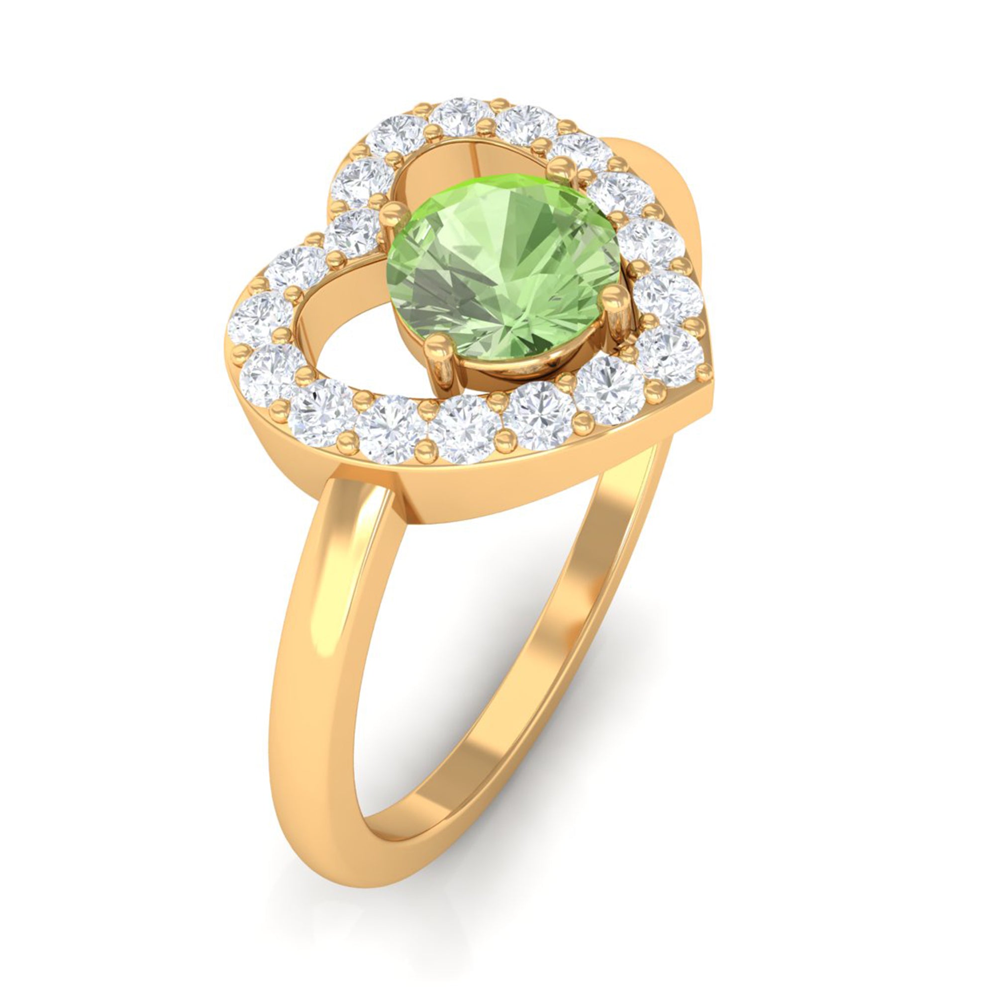 Green Sapphire Heart Promise Ring with Diamond Halo Green Sapphire - ( AAA ) - Quality - Rosec Jewels