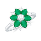 Cocktail Flower Ring with Emerald and Diamond Emerald - ( AAA ) - Quality - Rosec Jewels