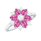 Natural Pink Tourmaline Flower Ring with Moissanite Pink Tourmaline - ( AAA ) - Quality - Rosec Jewels