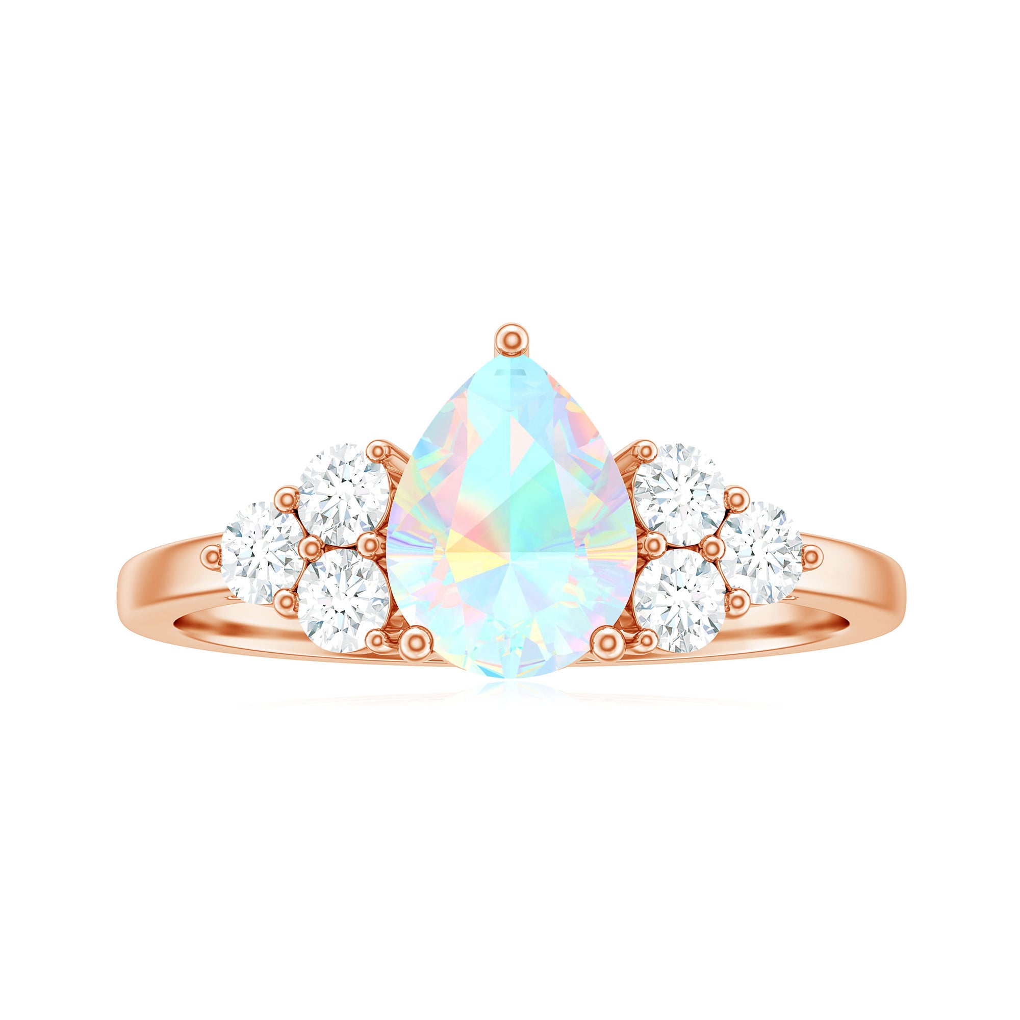 Pear Shaped Ethiopian Opal Ring with Diamond Trio Ethiopian Opal - ( AAA ) - Quality - Rosec Jewels