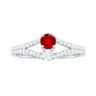 Created Ruby and Diamond Two Stone Split Shank Engagement Ring Lab Created Ruby - ( AAAA ) - Quality - Rosec Jewels