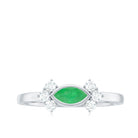 Marquise Cut Emerald East West Promise Ring with Diamond Trio Emerald - ( AAA ) - Quality - Rosec Jewels