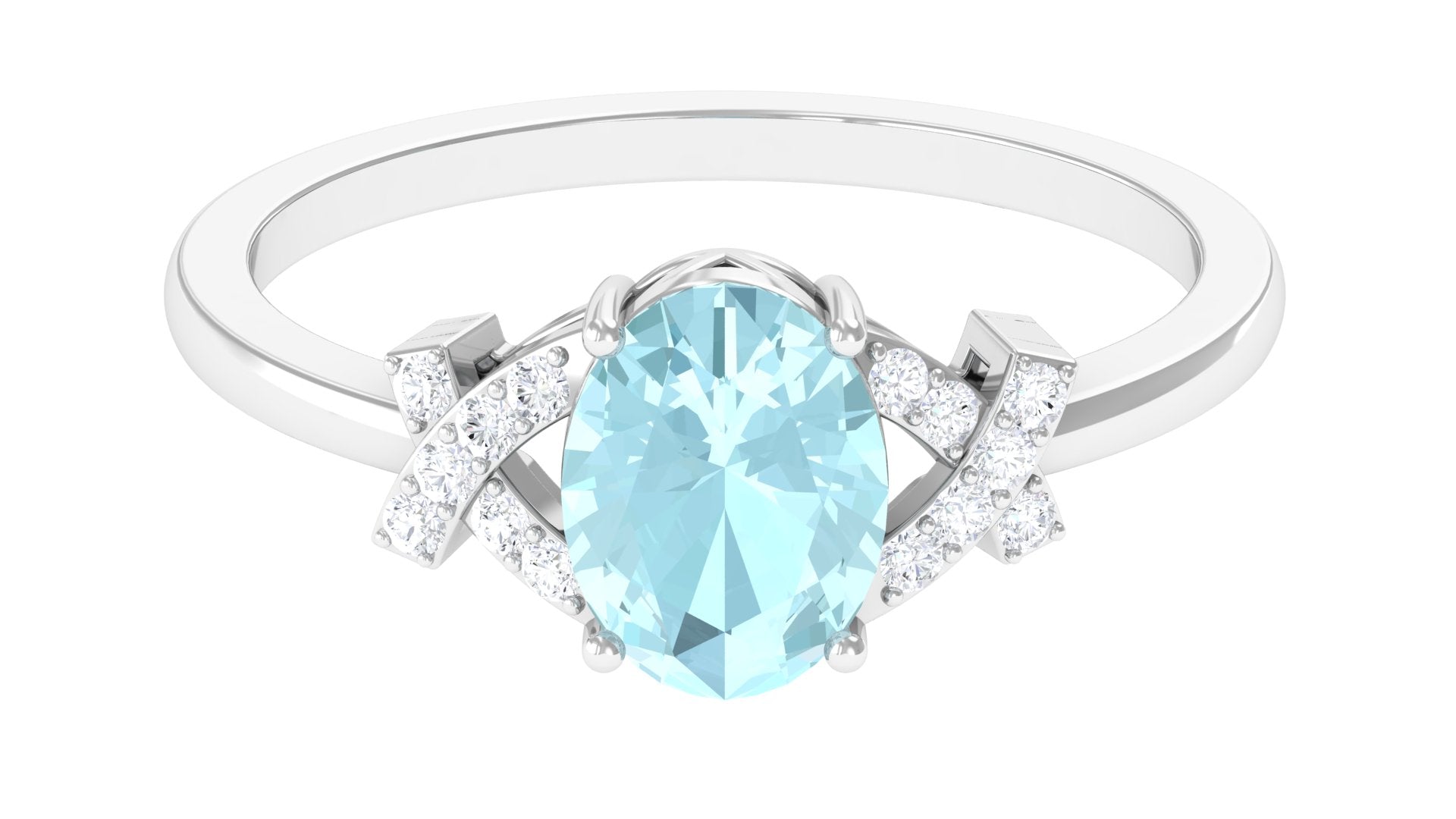 Oval Sky Blue Topaz Solitaire Split Shank Ring with Diamond Sky Blue Topaz - ( AAA ) - Quality - Rosec Jewels